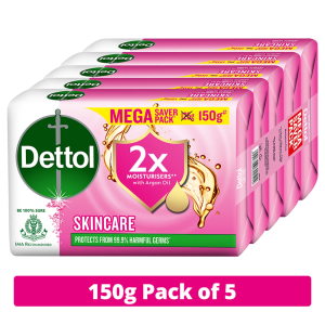 Dettol Skincare Moisturizing Bathing Soap Softer Skin (5 x 150 g)
