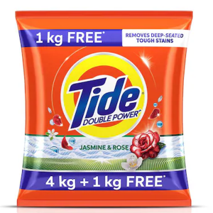 Tide Plus Double Power Detergent Washing Powder - 4 Kg + 1 Kg Free (Jasmine And Rose)